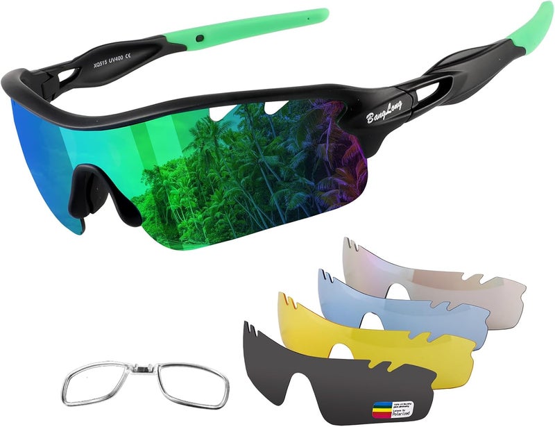 BangLong Polarized Sports Sunglasses Cycling Sun Glasses for Men Women with 5 Interchangeable Lenes for Running Baseball Golf - Image 1